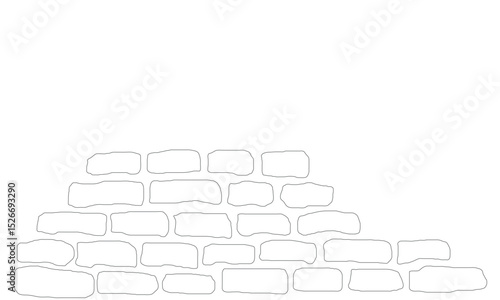 stone wall line hand drawn for landscape, outdoor and nature park on transparent background. Vector illustration