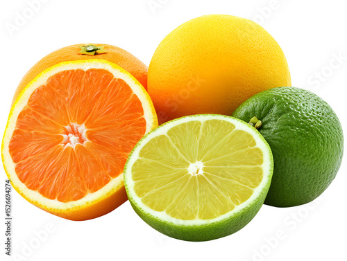assorted citrus halves fresh orange lemon lime vibrant citrus fruits juicy lemon lime orange png isolated on transparent
