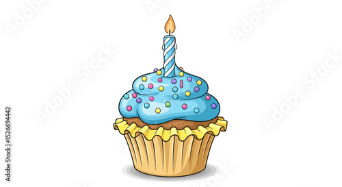 Cartoon Birthday Cupcake with Candle