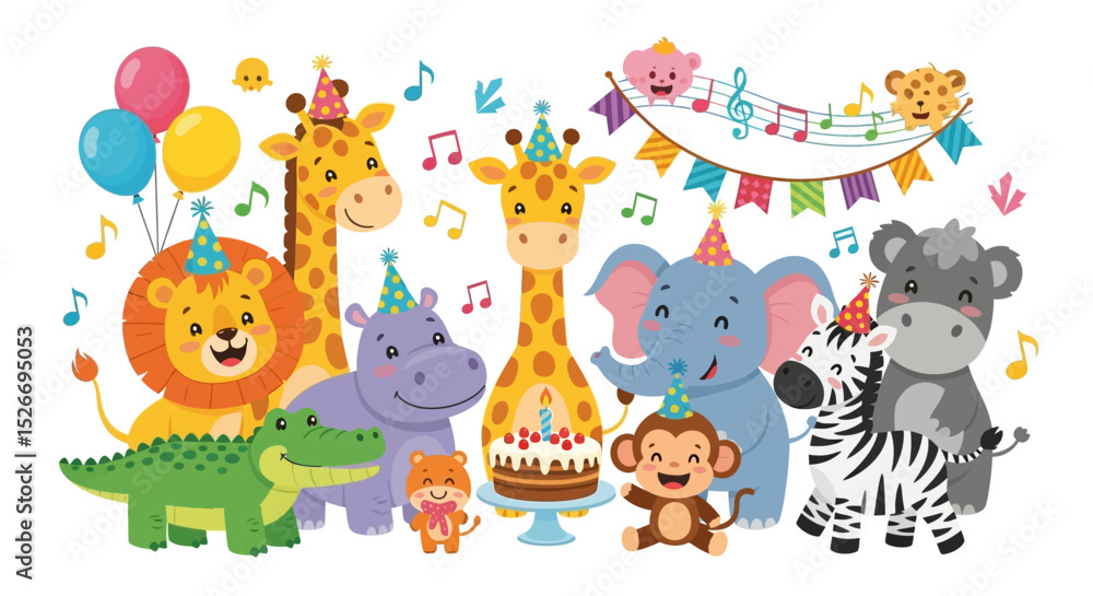 Obraz premium Cute Animal Birthday Party Celebration