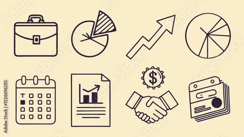 Business Growth Strategies Icons for Planning, Progress, and Partnerships