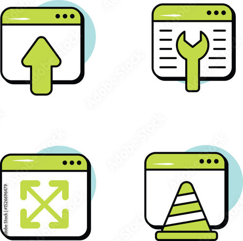 Set Of Web Development and Web Services Circle Color Outline Icons and Illustration Pack