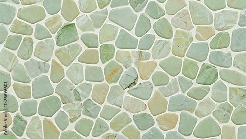 Seamless green and beige pebble stone mosaic tile texture