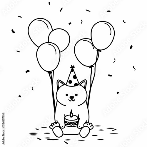 Vector cute shiba inu is celebrating birthday
