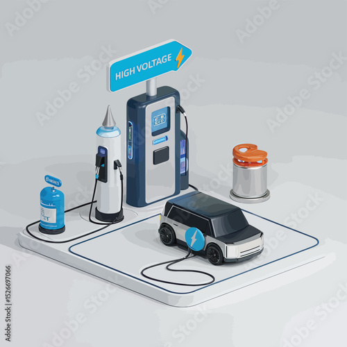 vector icons to vehicle fueling and charging a gasoline pump, an electric vehicle plug hydrogen mole