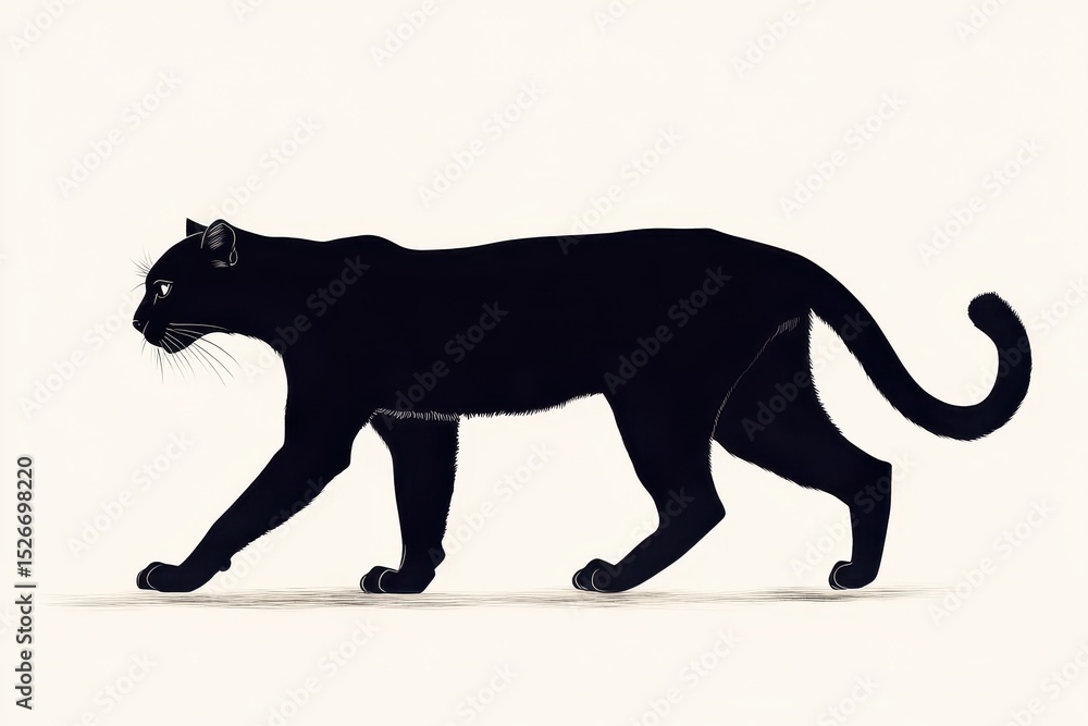 Obraz premium Cougar Silhouette. Wildcat in Dark Jungle, Big Black Carnivore Animal