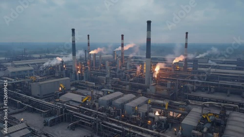 Wallpaper Mural Aerial view of a large industrial complex with multiple smokestacks emitting smoke. The scene captures the scale of manufacturing and energy production. Torontodigital.ca