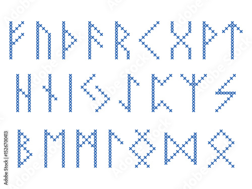 Scandinavian Futhark runes cross stitch pattern on white background
