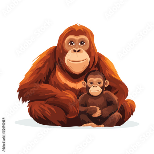 2D flat A Mother Orangutan With Her Kid illustration vector, isolated on a white background.