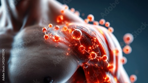 An artistic rendering of human anatomy with glowing, molecular structures highlighting biological processes.