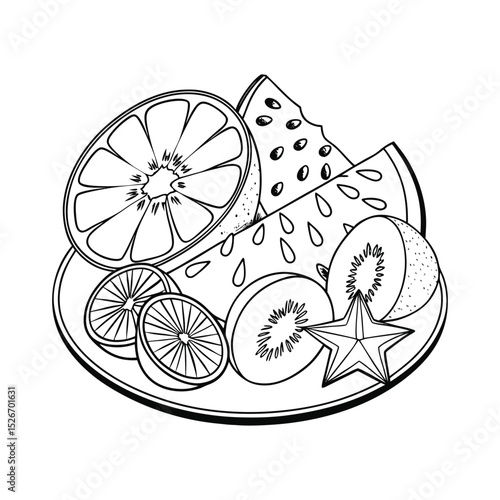 Tropical and Subtropical Fruits Coloring Book for Kids