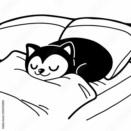 Vector cute shiba inu is sleeping in bed
