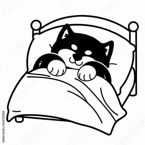 Vector cute shiba inu is sleeping in bed
