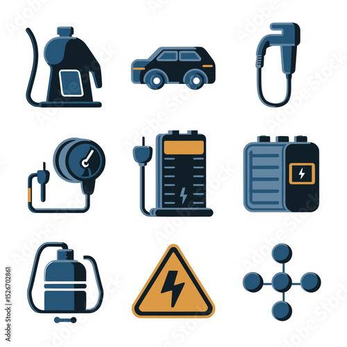 vector icons to vehicle fueling and charging a gasoline pump, an electric vehicle plug hydrogen mole