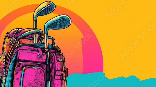 Vibrant golf bag with clubs