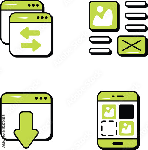Set Of Web Development and Web Services Color Outline Icons and Illustration Pack