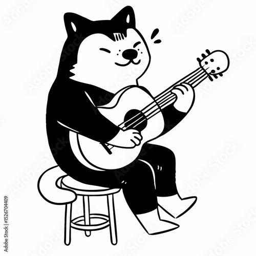 Vector cute shiba inu playing guitar
