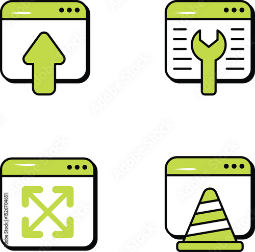Set Of Web Development and Web Services Color Outline Icons and Illustration Pack
