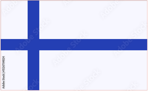 National flag of Finland is a blue Nordic cross extending to the edges on a white background.
Official flag of Finland 