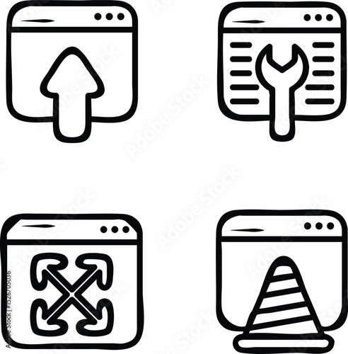 Set Of Web Development and Web Services Doodle Icons and Illustration Pack