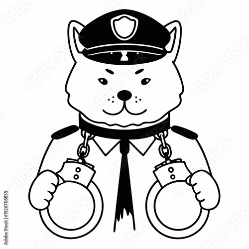 Vector cute shiba inu Police Holding Handcuff
