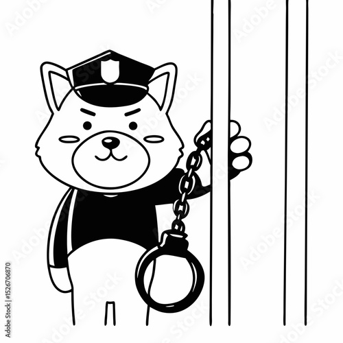 Vector cute shiba inu Police Holding Handcuff
