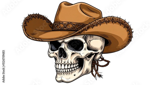Skull wearing cowboy hat.
