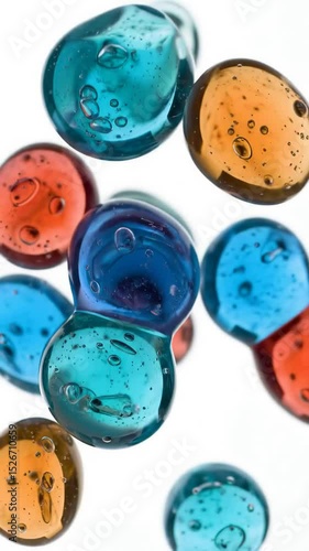 Colorful Water Droplets on a Light Background, Abstract Art Design