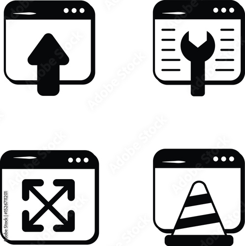Set Of Web Development and Web Services Glyph Icons and Illustration Pack