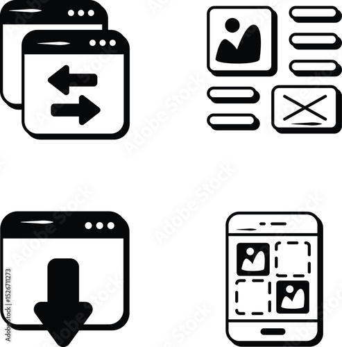 Set Of Web Development and Web Services Glyph Icons and Illustration Pack