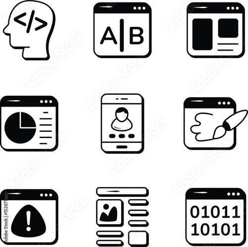 Set Of Web Development and Web Services Glyph Icons and Illustration Pack