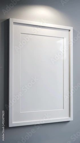 Minimalist White Frame Displayed on Gray Wall with Soft Lighting
