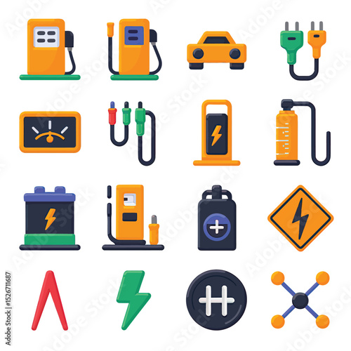 vector icons to vehicle fueling and charging a gasoline pump, an electric vehicle plug hydrogen mole