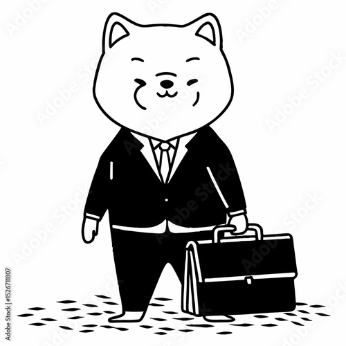 Vector cute shiba inu salesman wearing suit and holding suitcase

