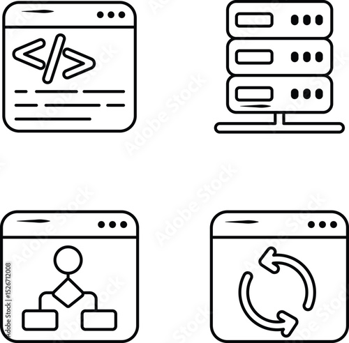 Set Of Web Development and Web Services Line Icons and Illustration Pack
