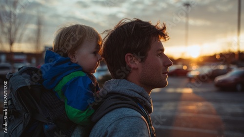 a man carrying his happy toddler in the product photo of gray and navy blue b...