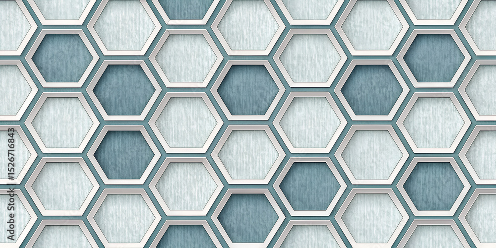 Fototapeta premium Hexagonal pattern with alternating light and dark blue textured tiles