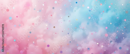Sugary pastel background with cotton candy colors, soft shimmer overlays, and confetti dots scattered lightly.
