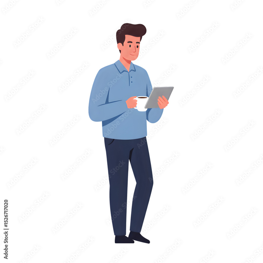 Man holding tablet and coffee cup Man holding tablet and coffee cup