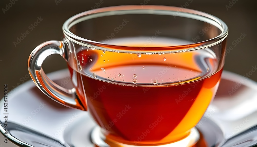 Clear glass cup of black tea on saucer drink beverage hot healthy caffeine Clear glass cup of black tea on saucer drink beverage hot healthy caffeine