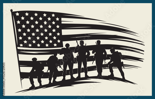 Patriotic Armed Forces Memorial Illustration, US Soldier with American flag Eagle Svg, Patriot flag Svg