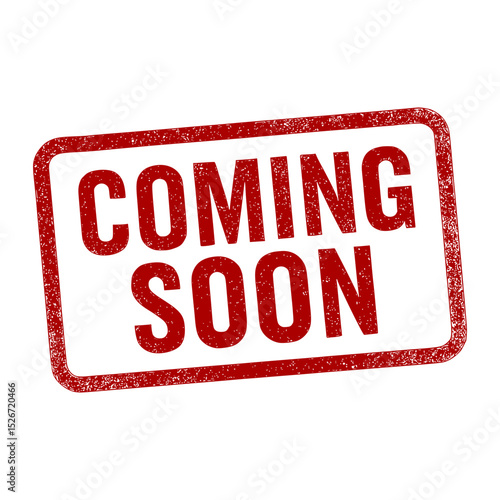 Red grunge coming soon stamp icon for announcements and alerts.