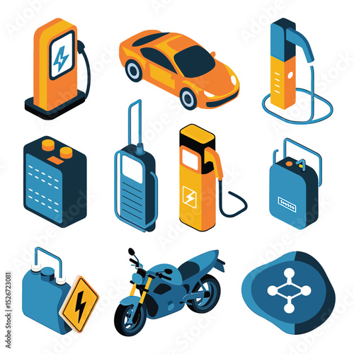 vector icons to vehicle fueling and charging a gasoline pump, an electric vehicle plug hydrogen mole