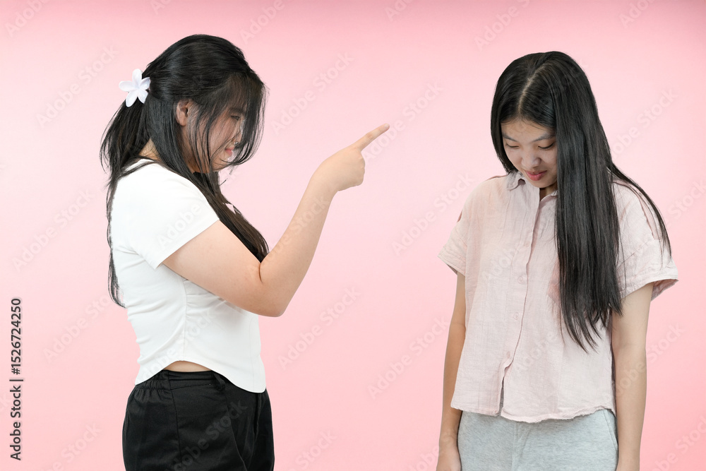woman discussing in serious gesture in studio background woman discussing in serious gesture in studio background