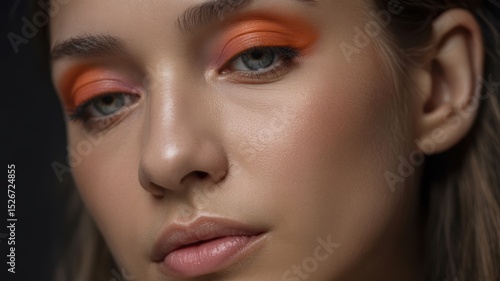 Wallpaper Mural Close-up portrait of young caucasian female with orange eyeshadow Torontodigital.ca