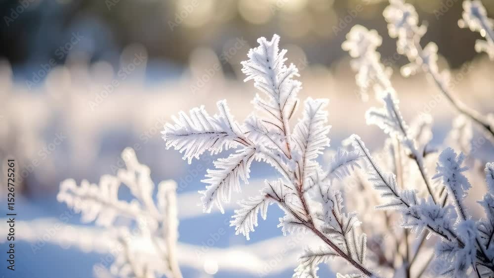 Delicate frost crystals covering small branches in a soft winter landscape with bokeh highlights creating a serene natural scene. Delicate frost crystals covering small branches in a soft winter landscape with bokeh highlights creating a serene natural scene.