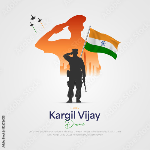 26th July - Kargil Vijay Diwas Post and Greeting Card. Kargil Victory Day Celebration with Text and Solder Kneeling Vector Illustration