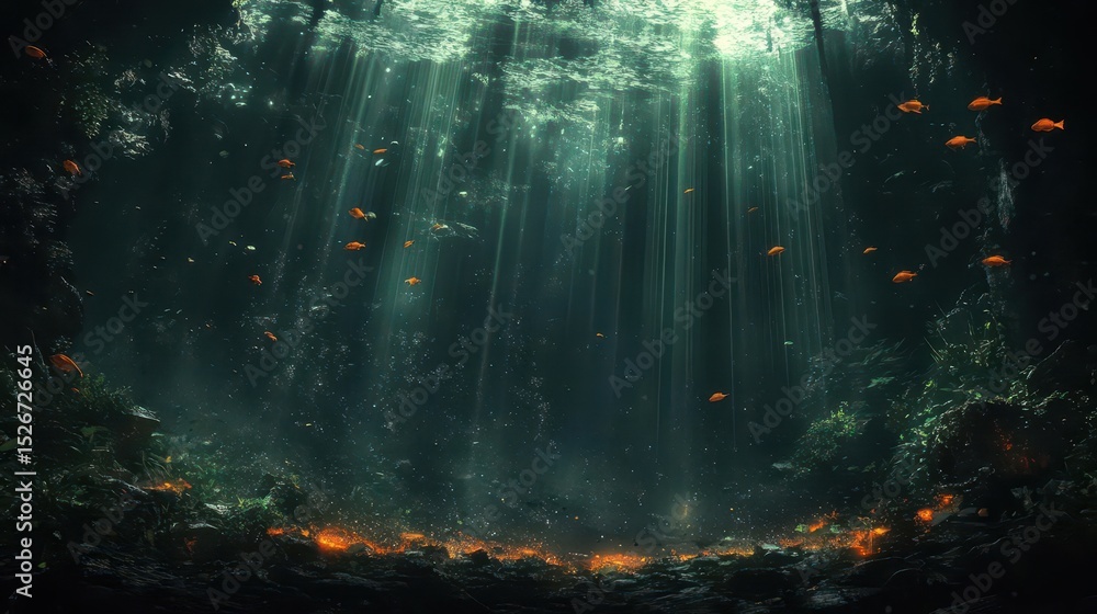 Fototapeta premium Sunbeams Illuminate Underwater Cave