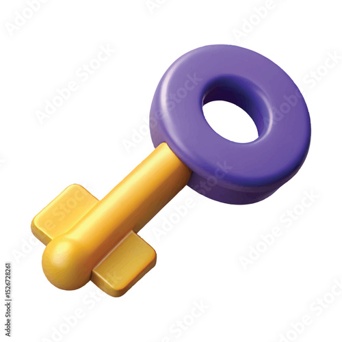 3D golden and purple key vector icon perfect for success, access, or security-related design projects.