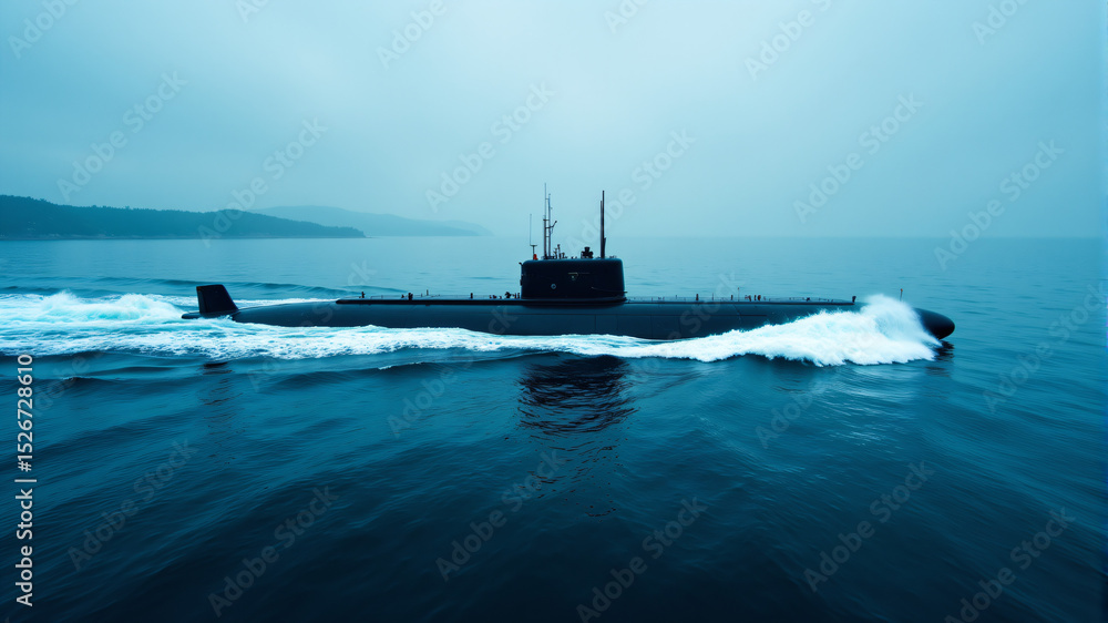 Fototapeta premium Submarine Navigating Ocean